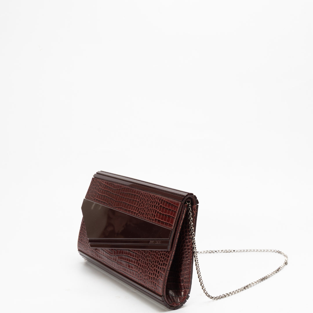 Jimmy Choo Maroon Croc Embossed Candy Chain Clutch