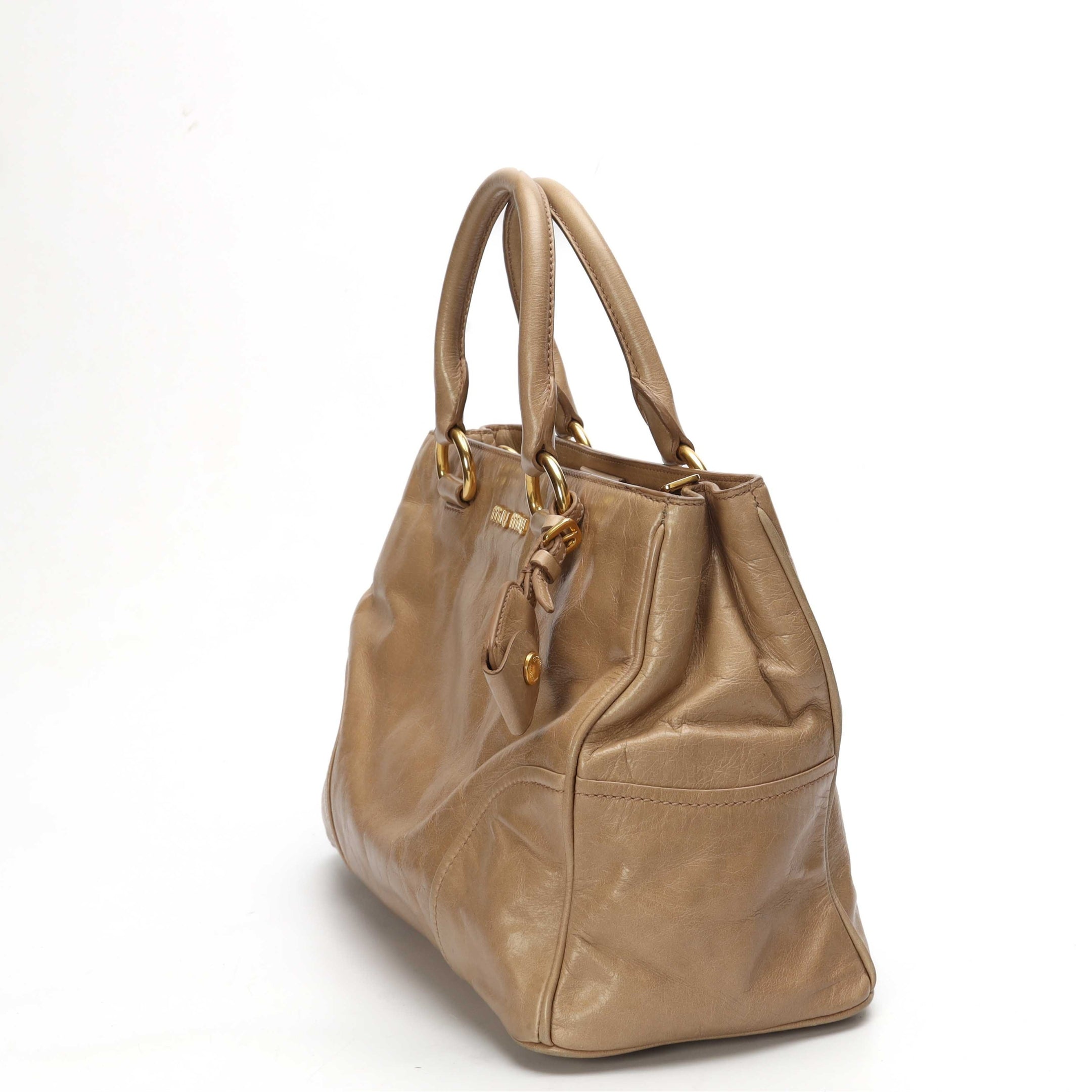 Miu Miu Beige Vitello Shine Convertible Tote