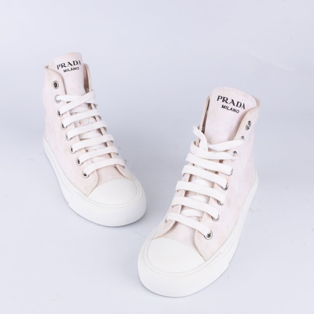 Prada Cap Toe Cloth High Top Sneakers