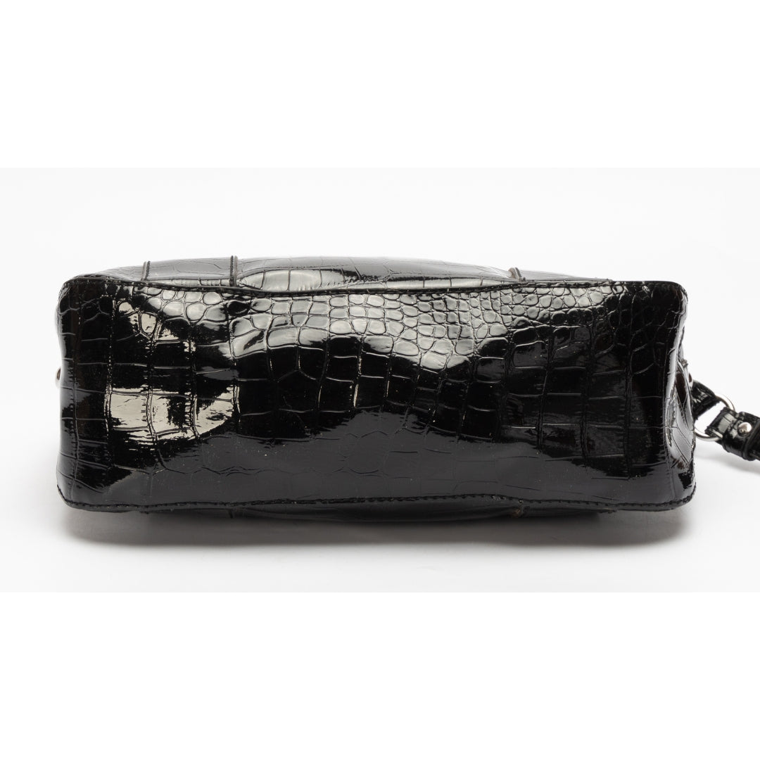 Guess Black Faux Crocodile Top Handle Bag