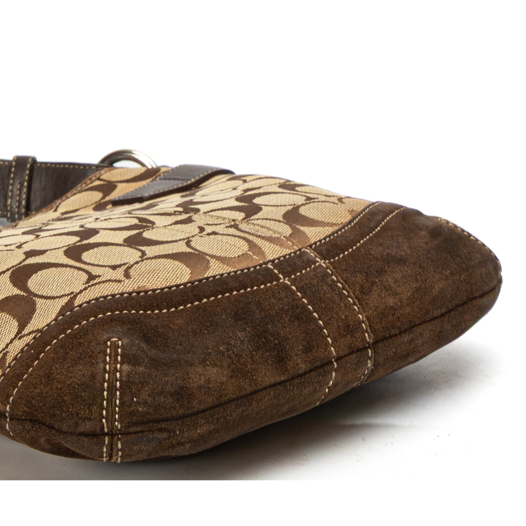 Coach Brown Signature Canvas Suede Hobo Bag