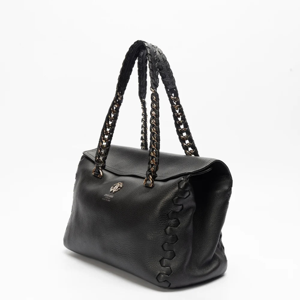 Roberto Cavalli Black Leather Regina Tote