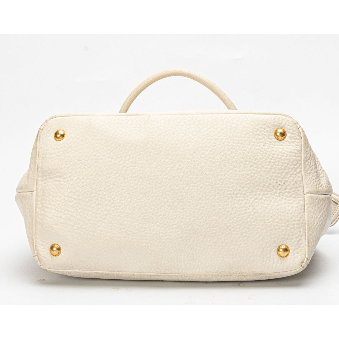 Prada White Vitello Daino Convertible Tote