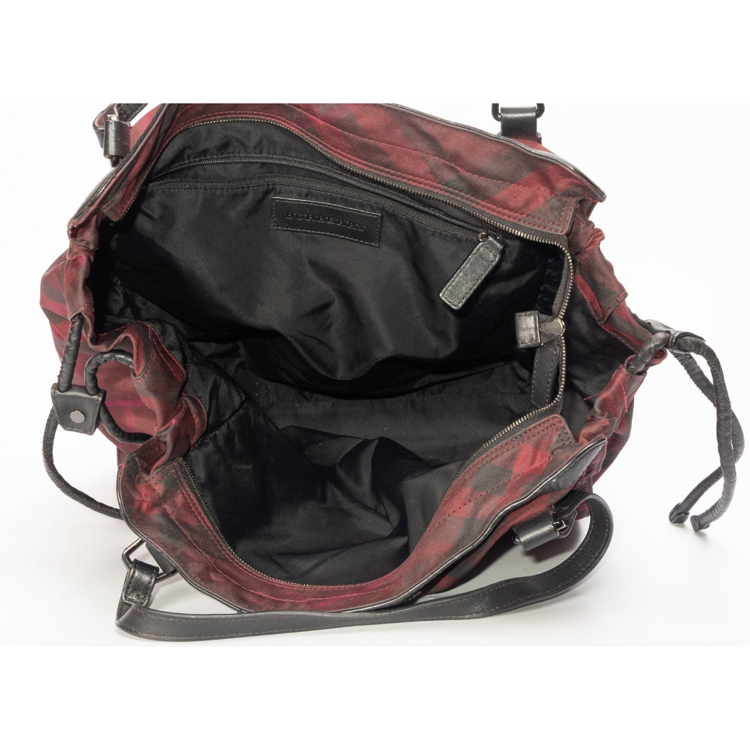 Burberry Burgundy Nova Check Nylon Tote