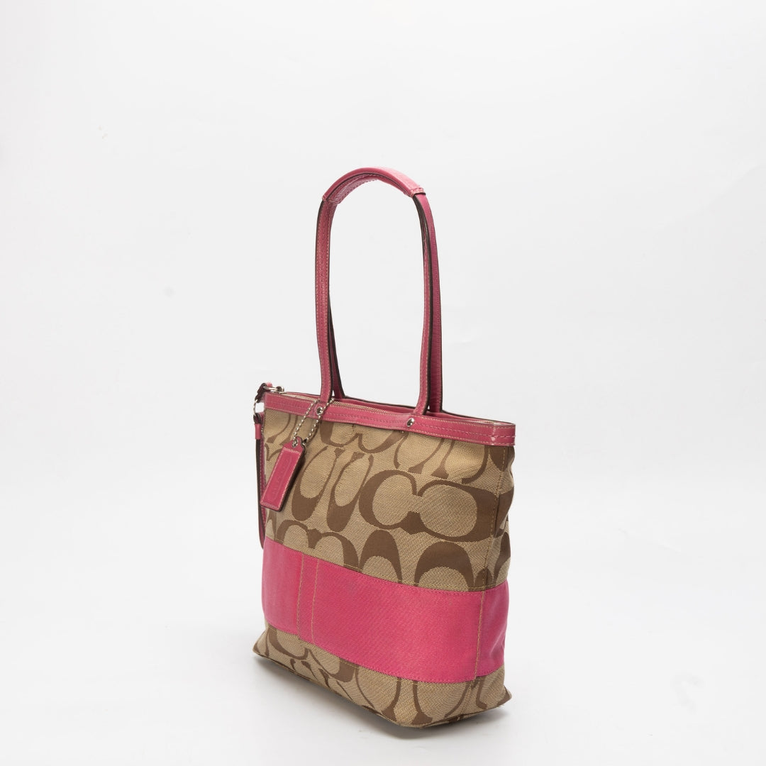 Coach Beige/Pink Signature Canvas Tote