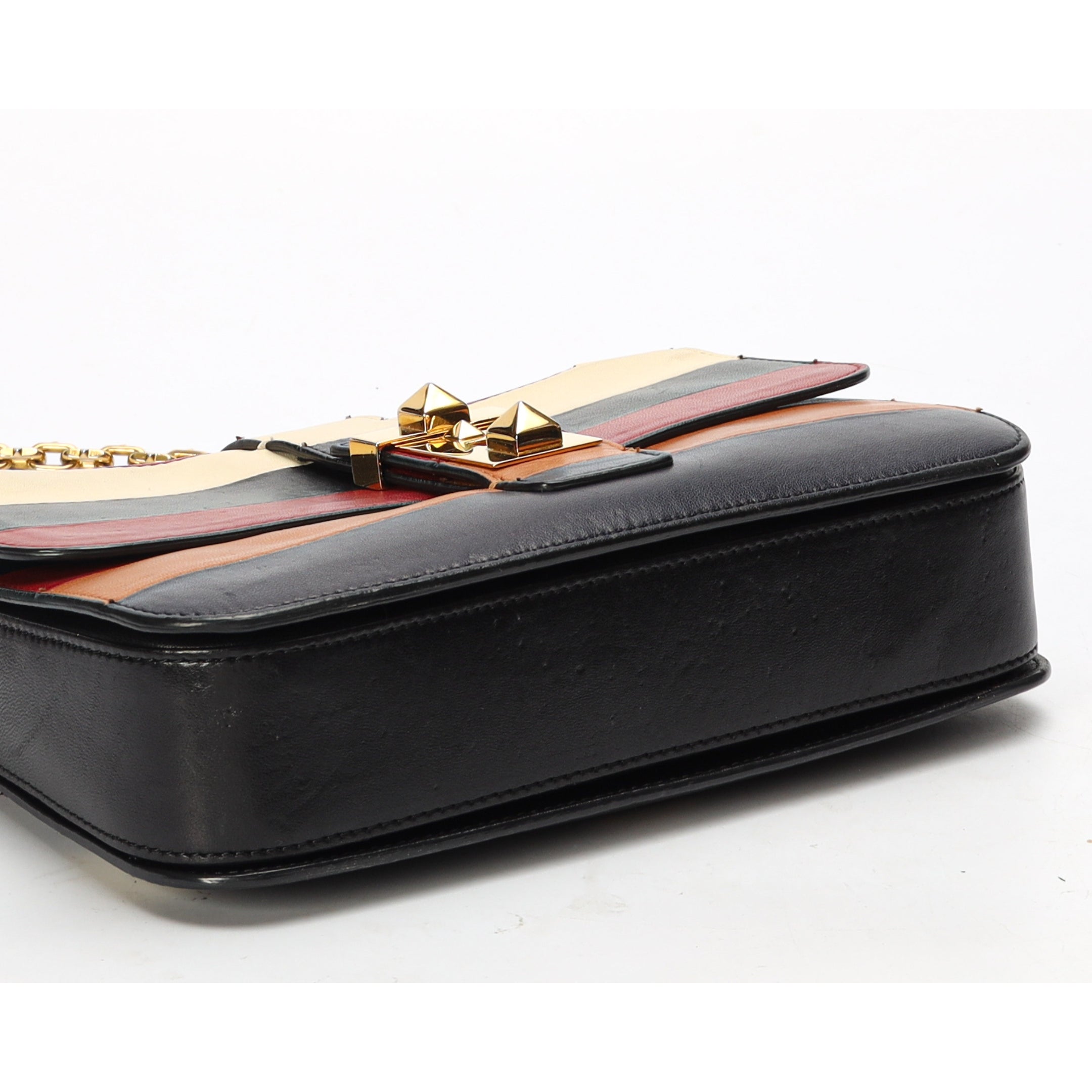 Valentino Multicolor Striped B Rockstud Shoulder Bag