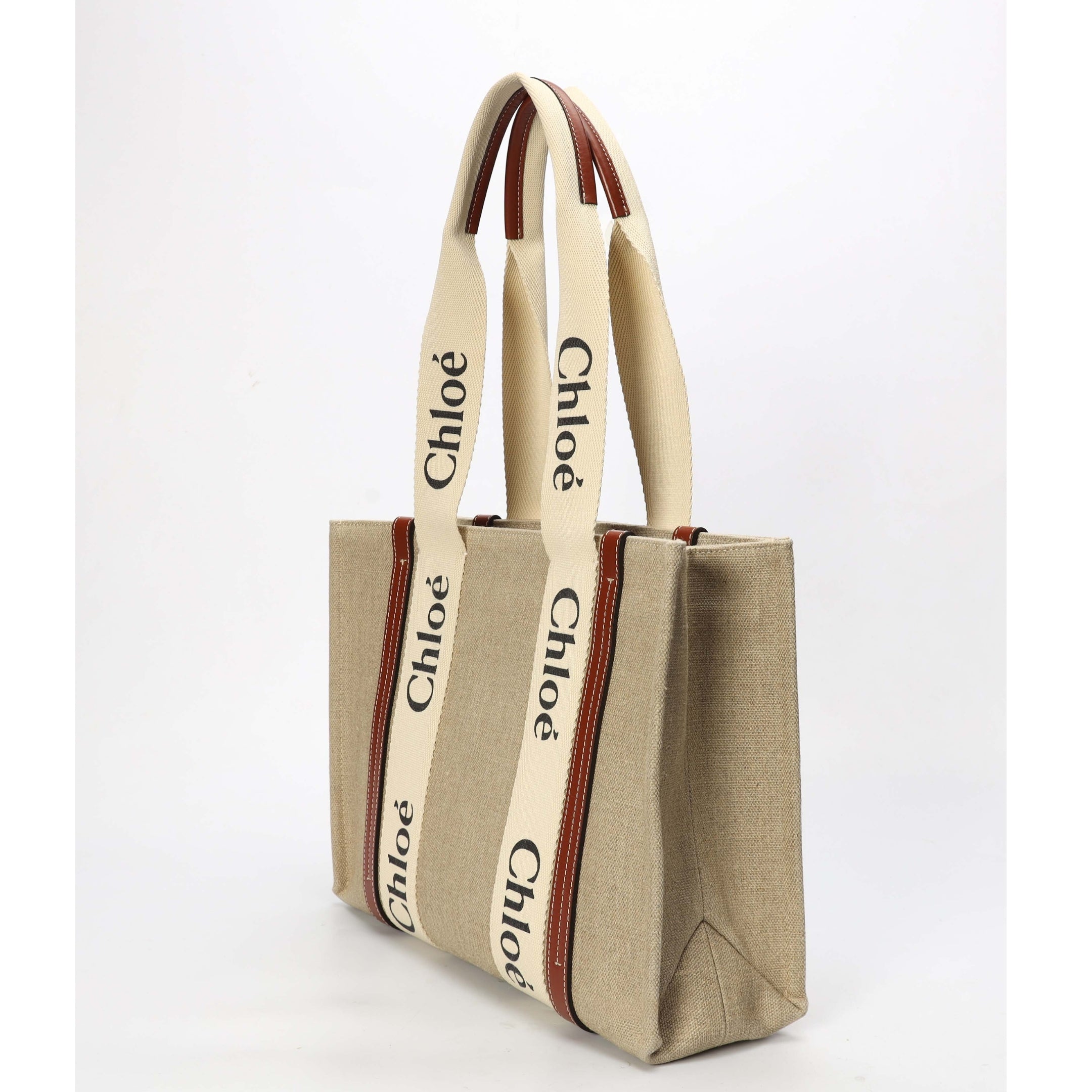 Chloe Woody Beige Linen Tote