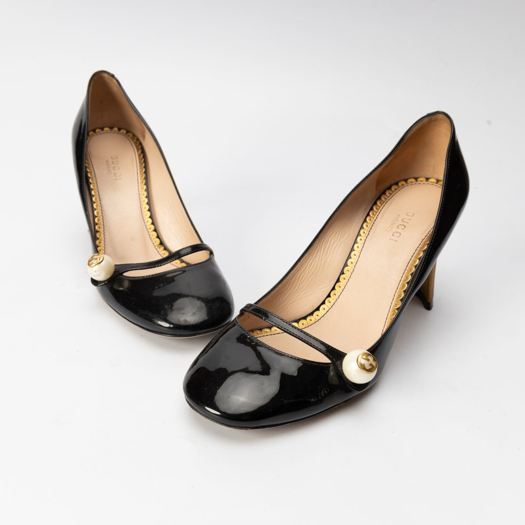 Gucci Vernice Pearl Arielle Mary Jane Pumps