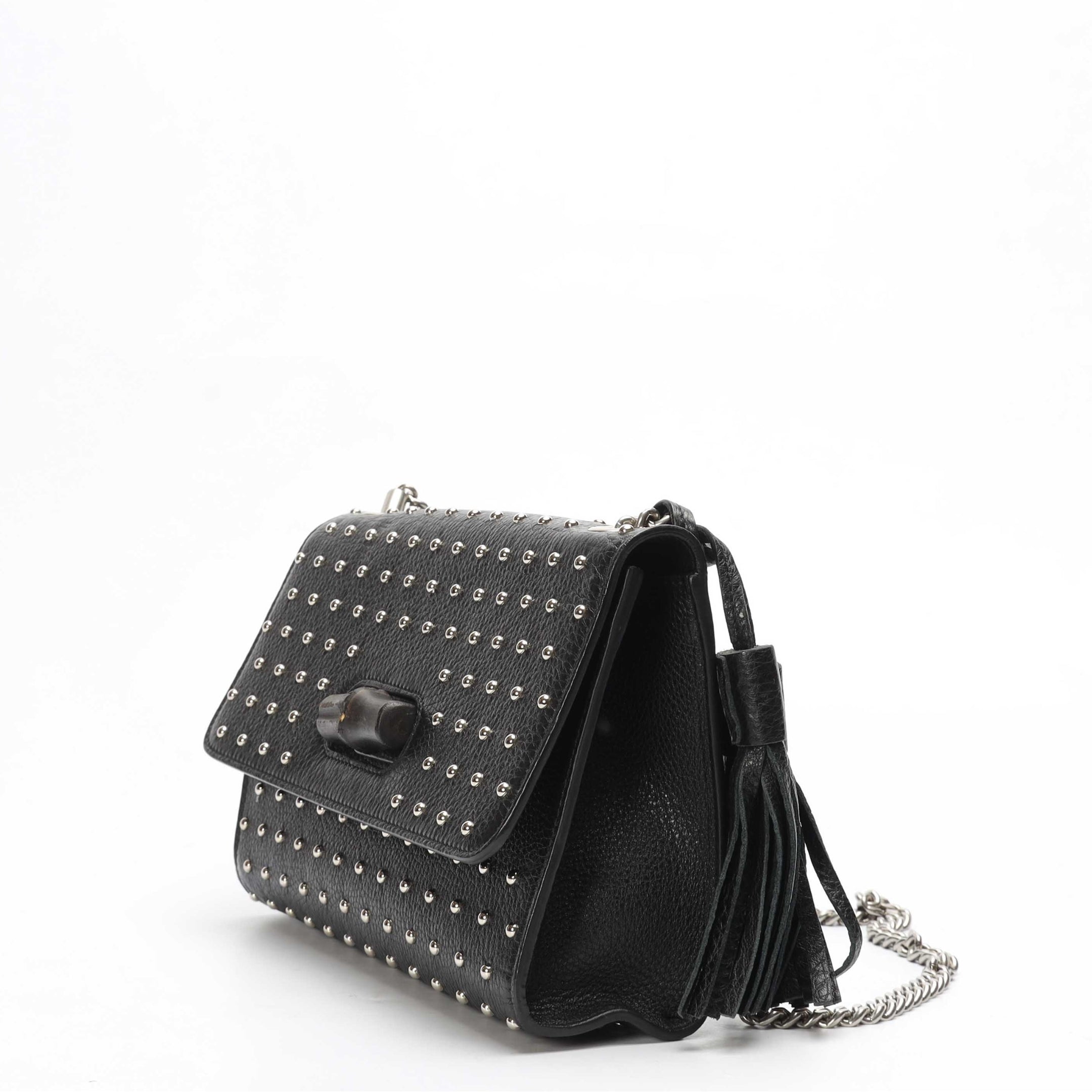Gucci Black Studded Miss Bamboo Shoulder Bag