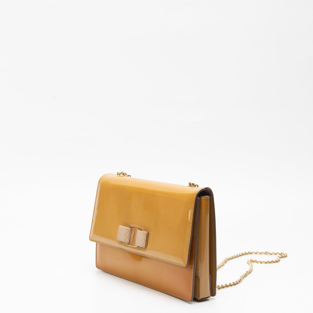 Salvatore Ferragamo Yellow Patent Leather Vara Bow Crossbody Bag