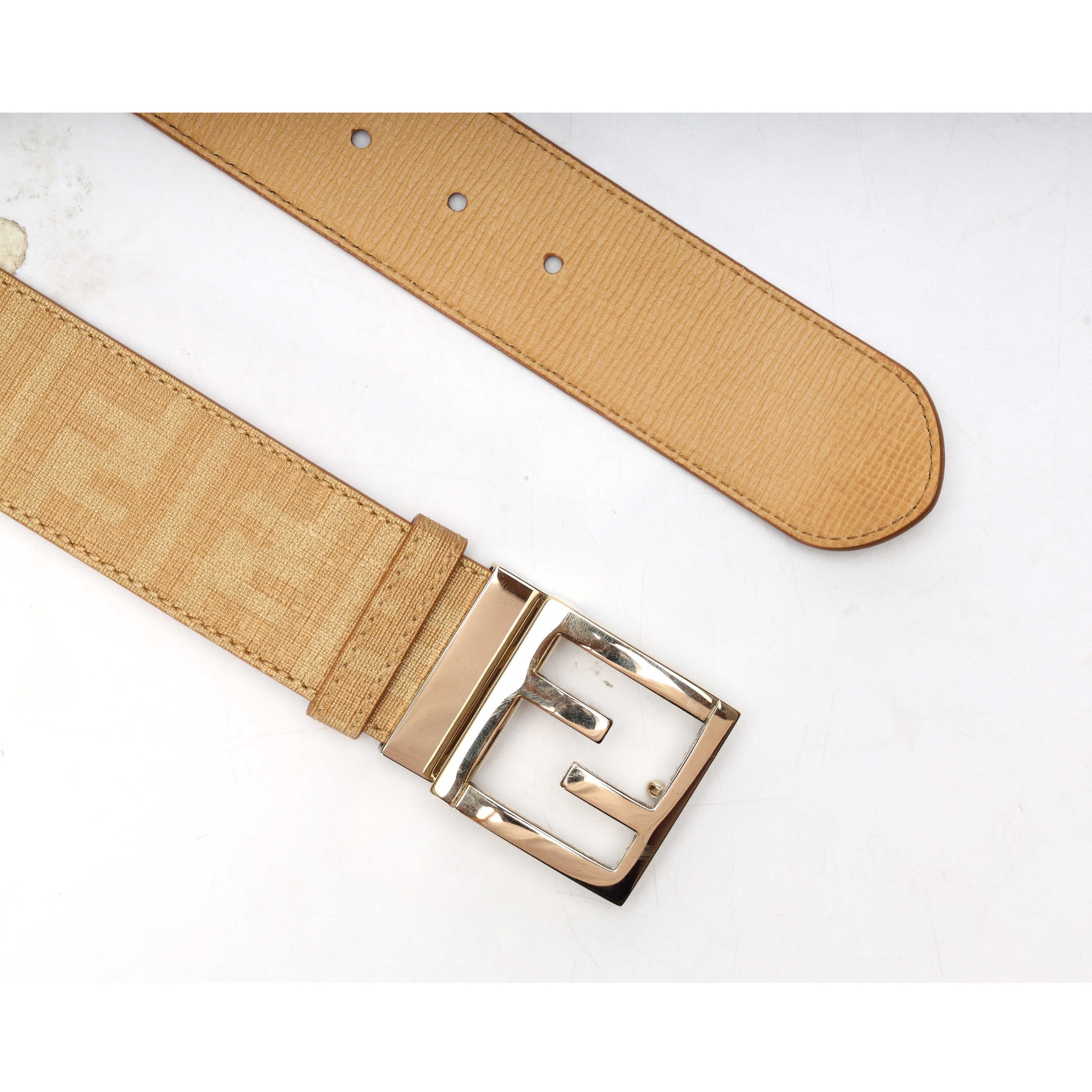 Fendi Beige Zucca Canvas FF Logo Belt