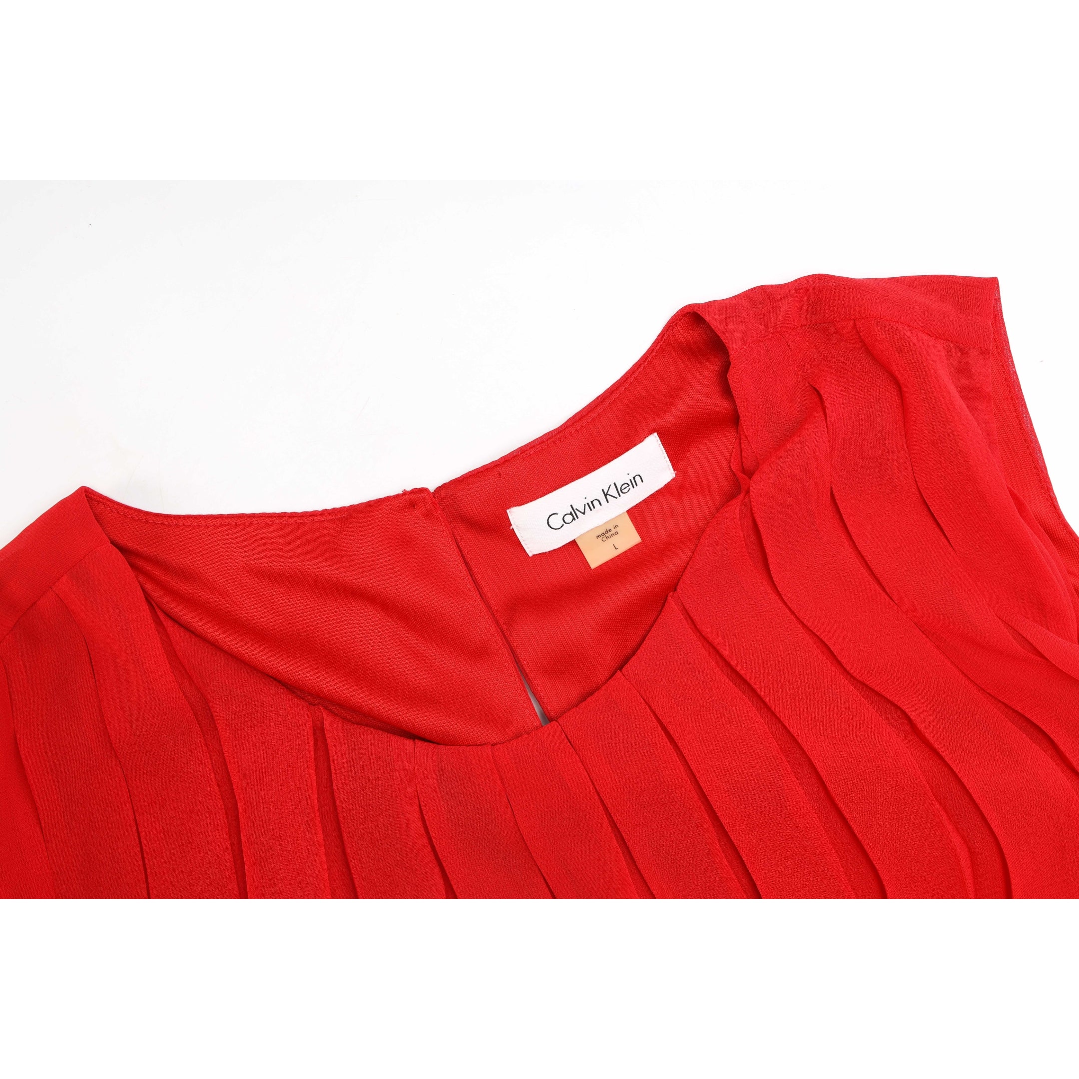 Calvin Klein Red Pleated Sleeveless Top