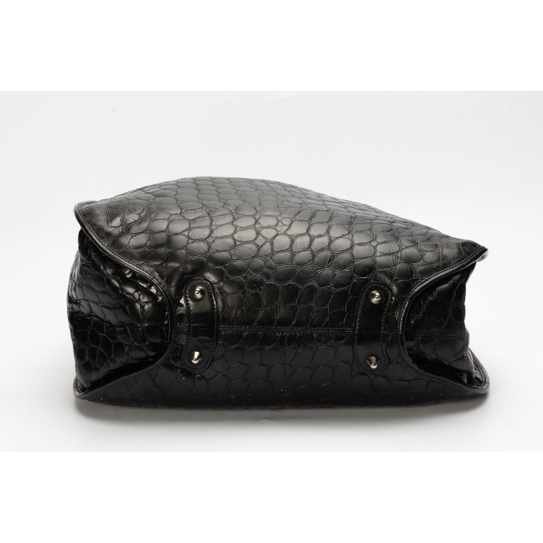 Dior Black Croc Embossed Patent Leather 61 Tote