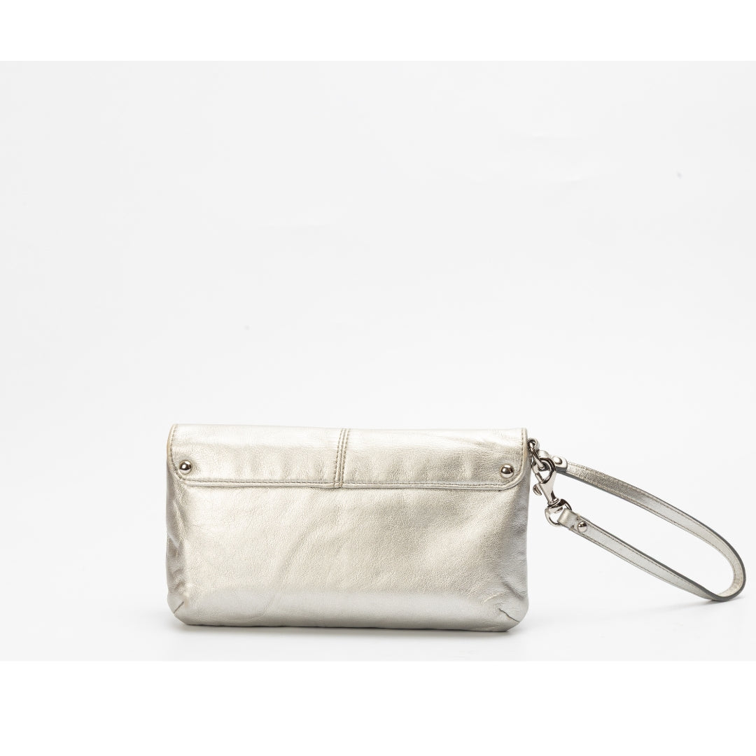 Coach Ashley Metallic Silver Leather Wristlet