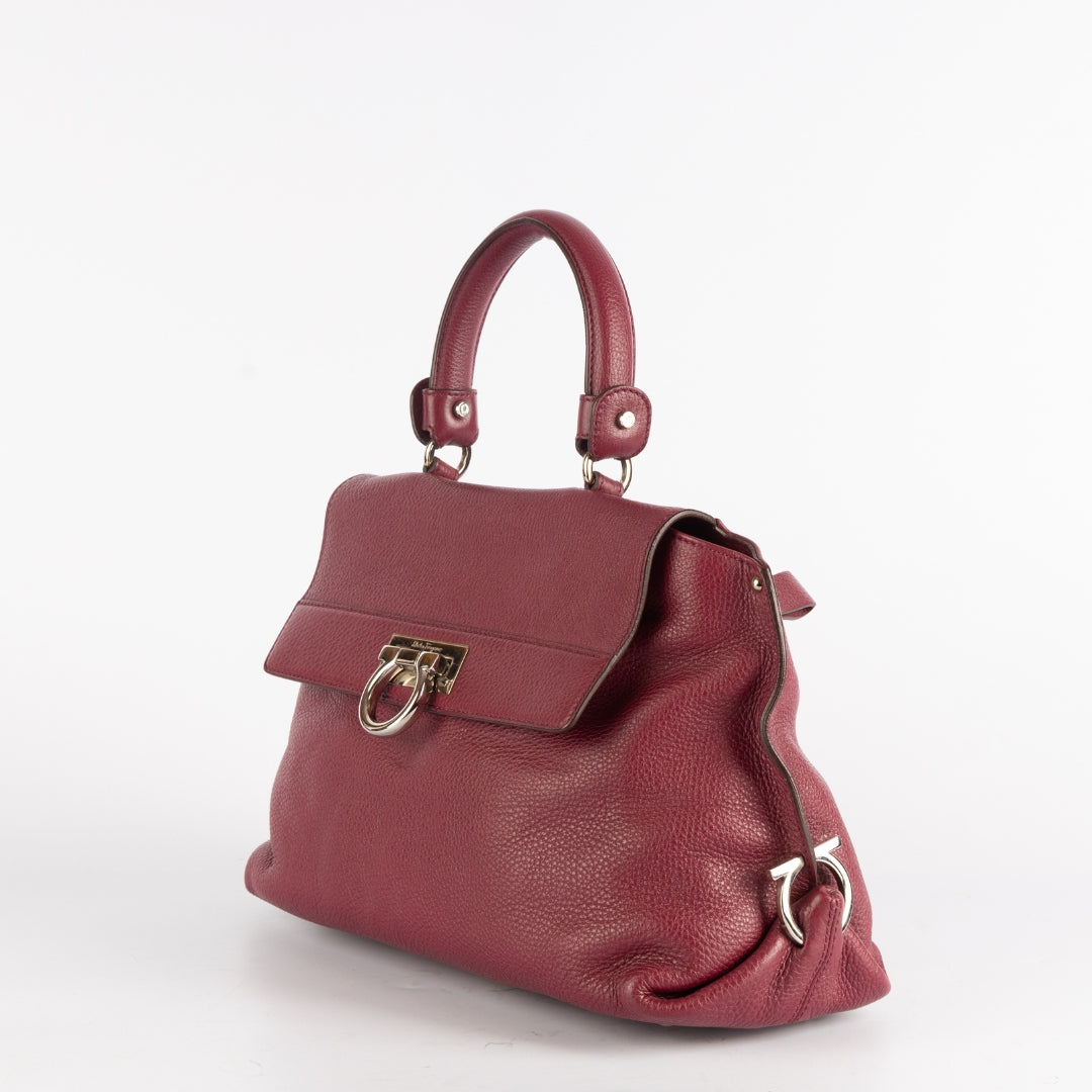 Salvatore Ferragamo Pebbled Calfskin Leather Sofia Satchel