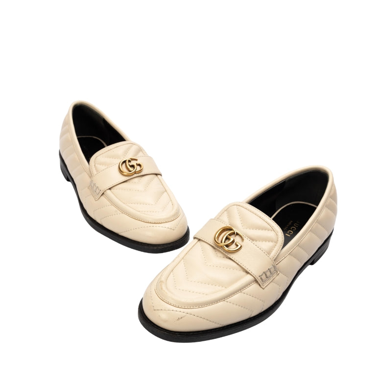 Gucci Cream Matelasse Leather GG Marmont Loafers