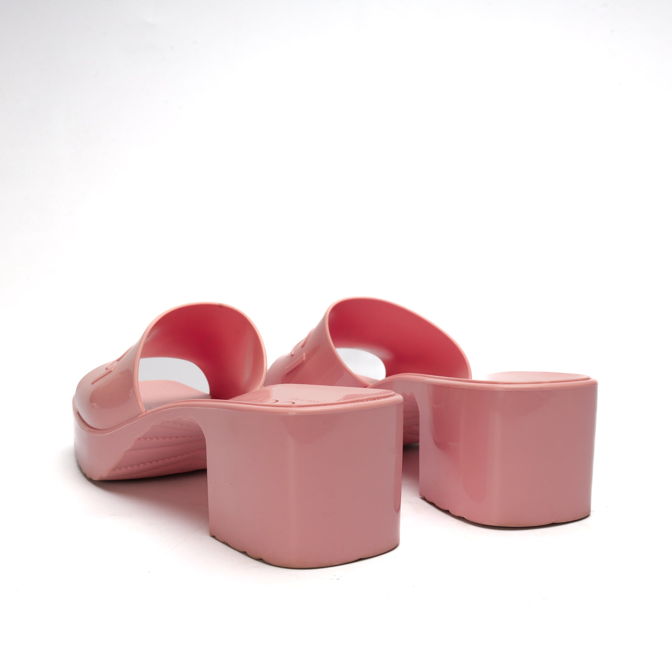 Gucci Pink Jelly Block Heel Logo Sandals