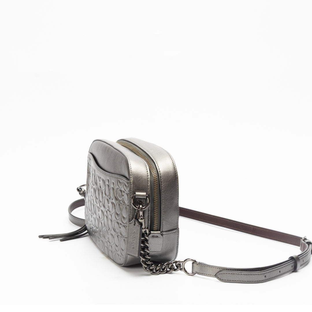 Coach Gunmetal Grey Medium Logo Chain Handle Cross Body Bag