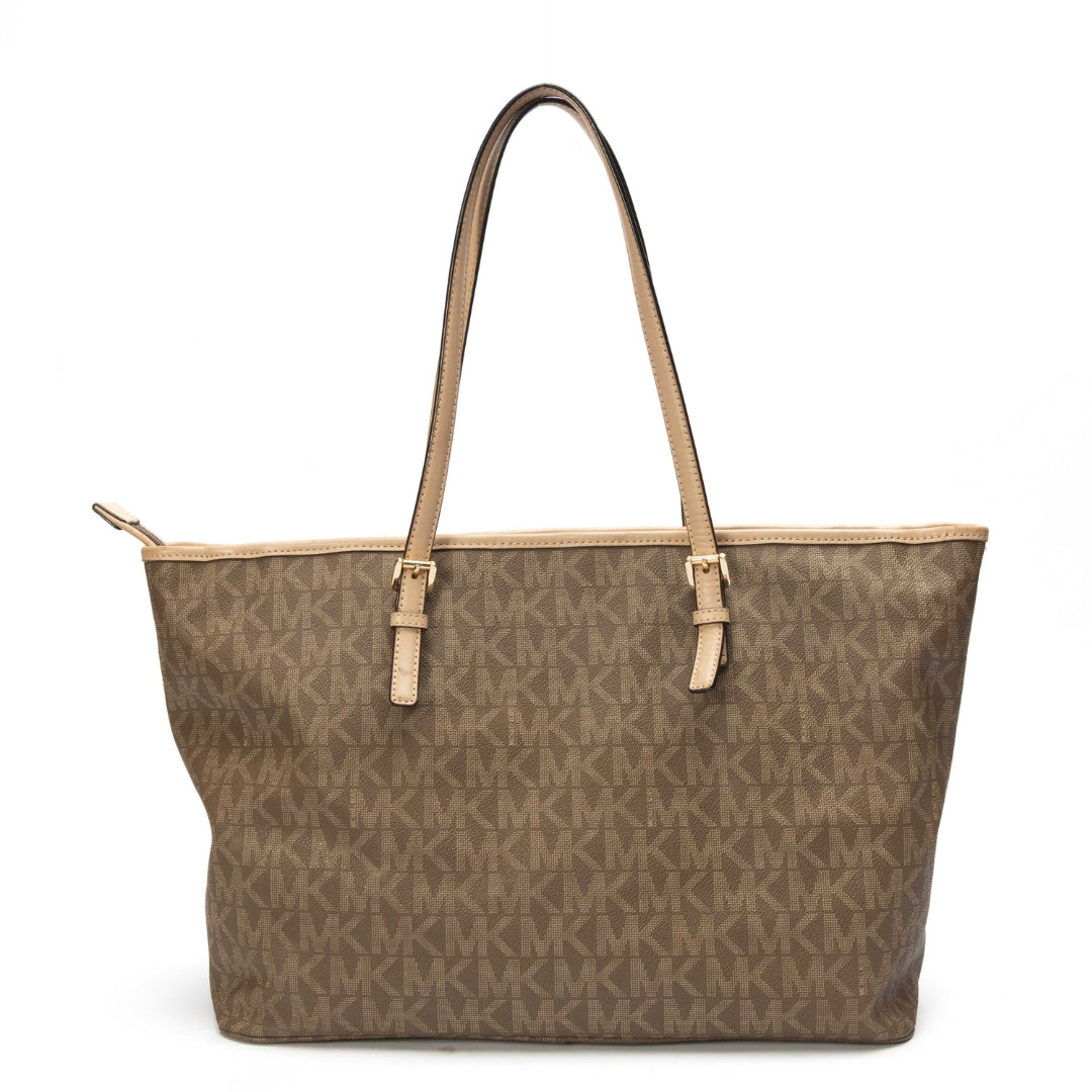 Michael Kors Signature Canvas Leather Jet Set Tote