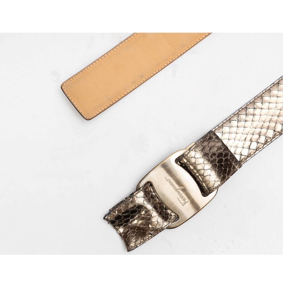 Salvatore Ferragamo Python Metallic Leather Belt