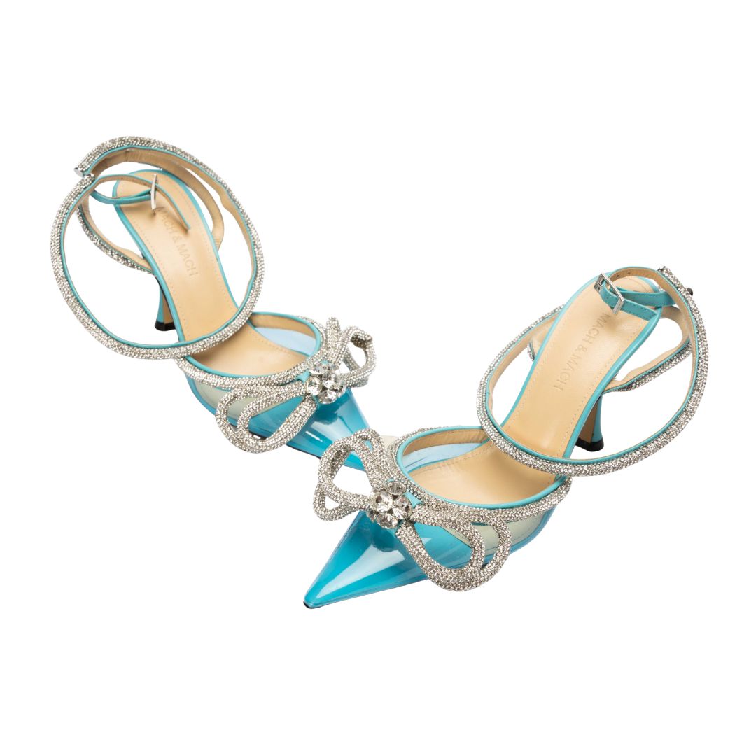Mach & Mach Blue Satin Double Bow Pumps