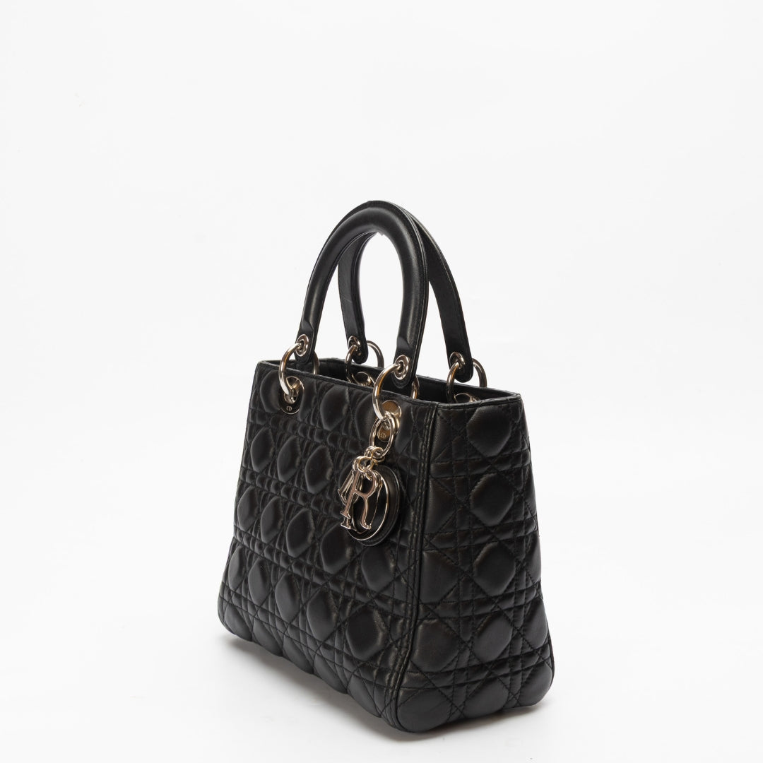 Dior Cannage Black Medium Lady Dior Satchel