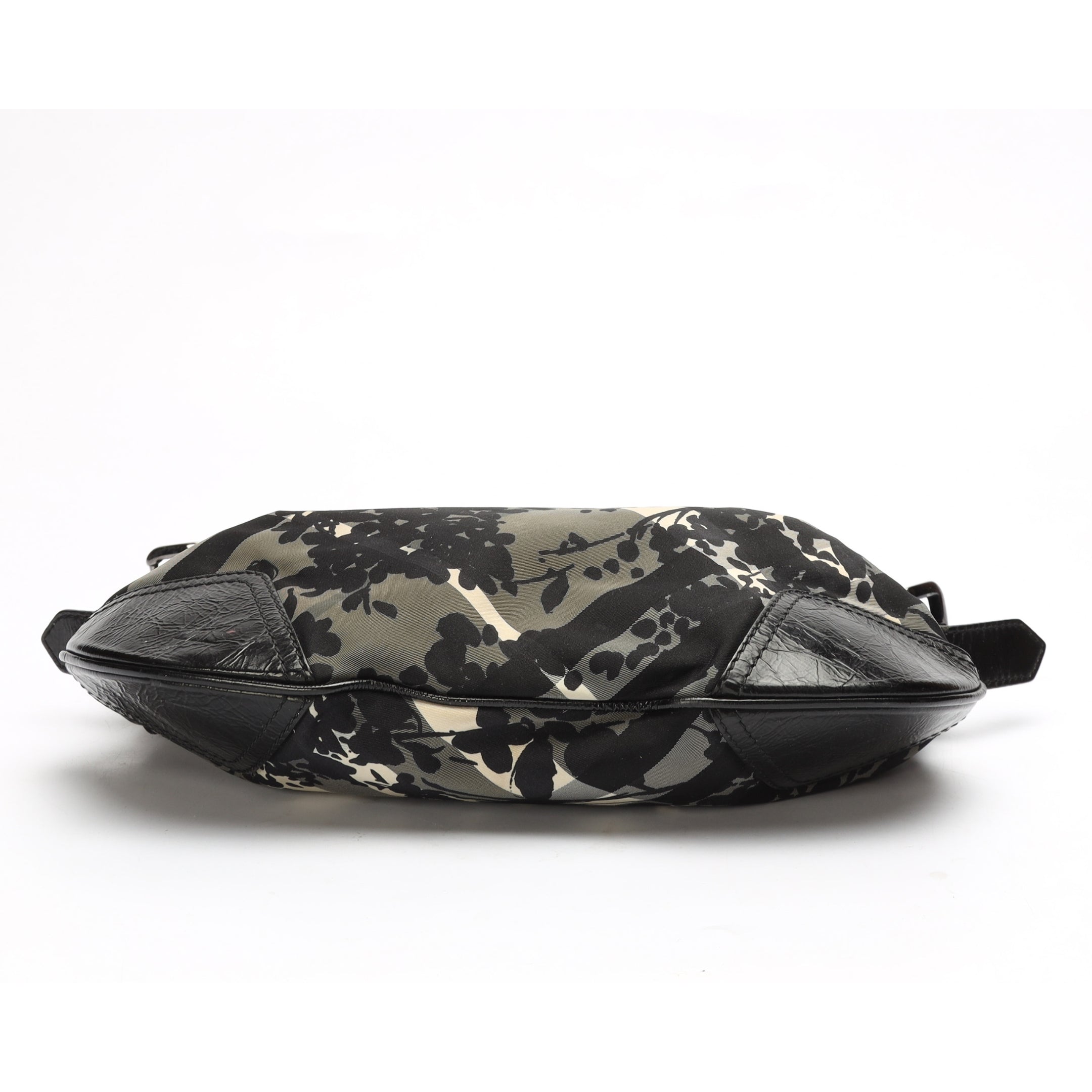 Burberry Black Check Nylon Foley Floral Print Hobo Bag