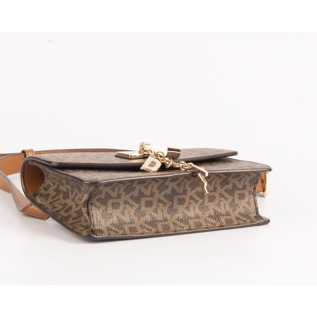 DKNY Brown Monogram and Leather Trim Belt Bag