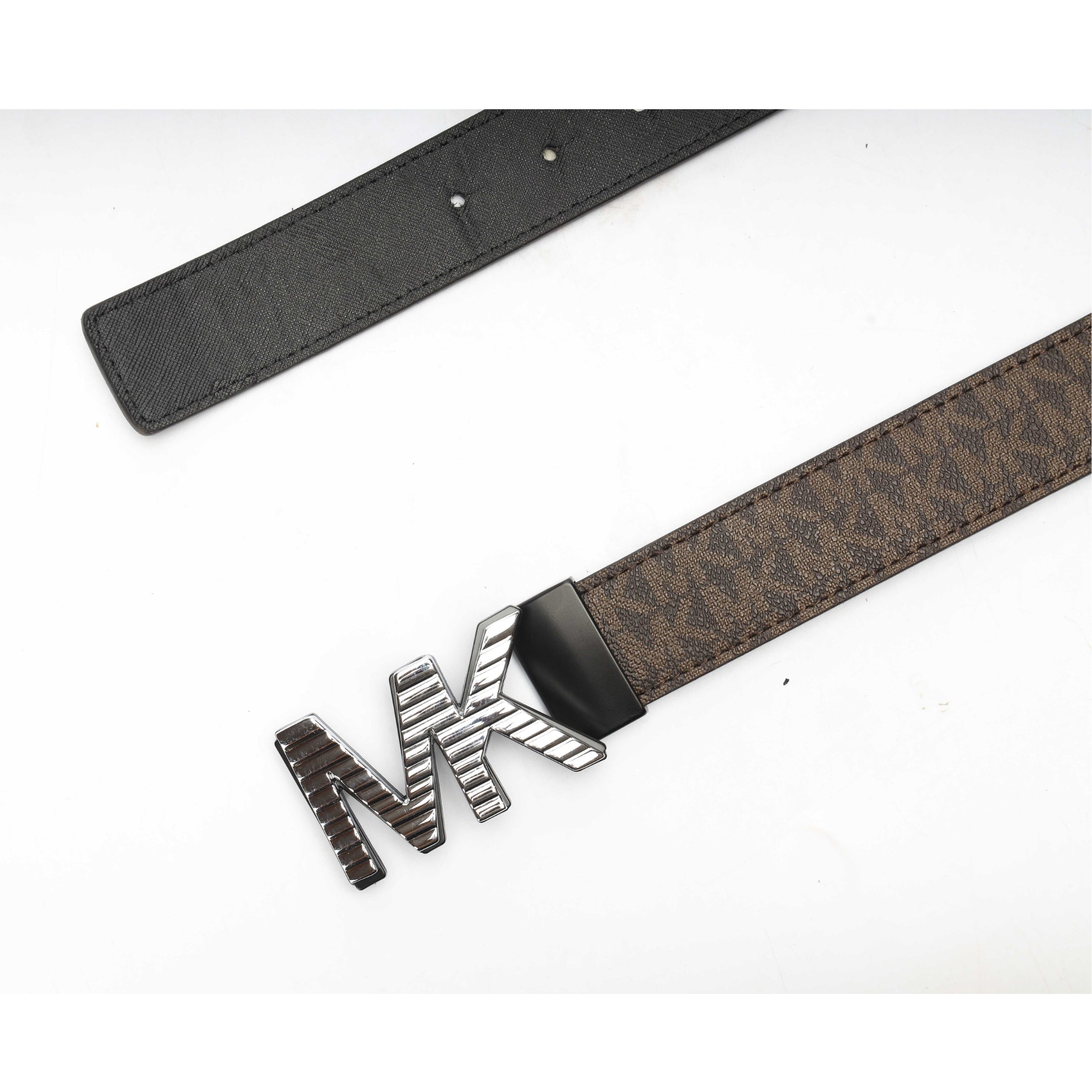 Michael Kors Brown Logo Print Reversible Leather Belt