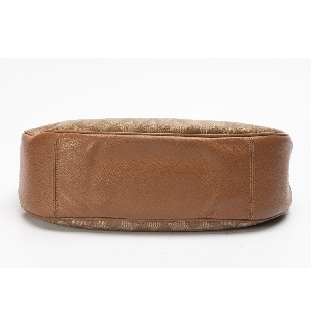 Coach Brown Signature Canvas Zip Hobo Bag