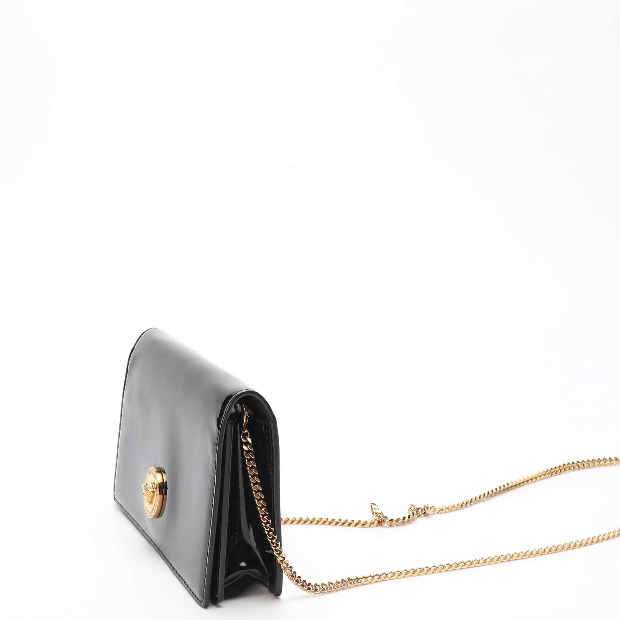 Versace Black Patent Leather La Medusa Chain Clutch
