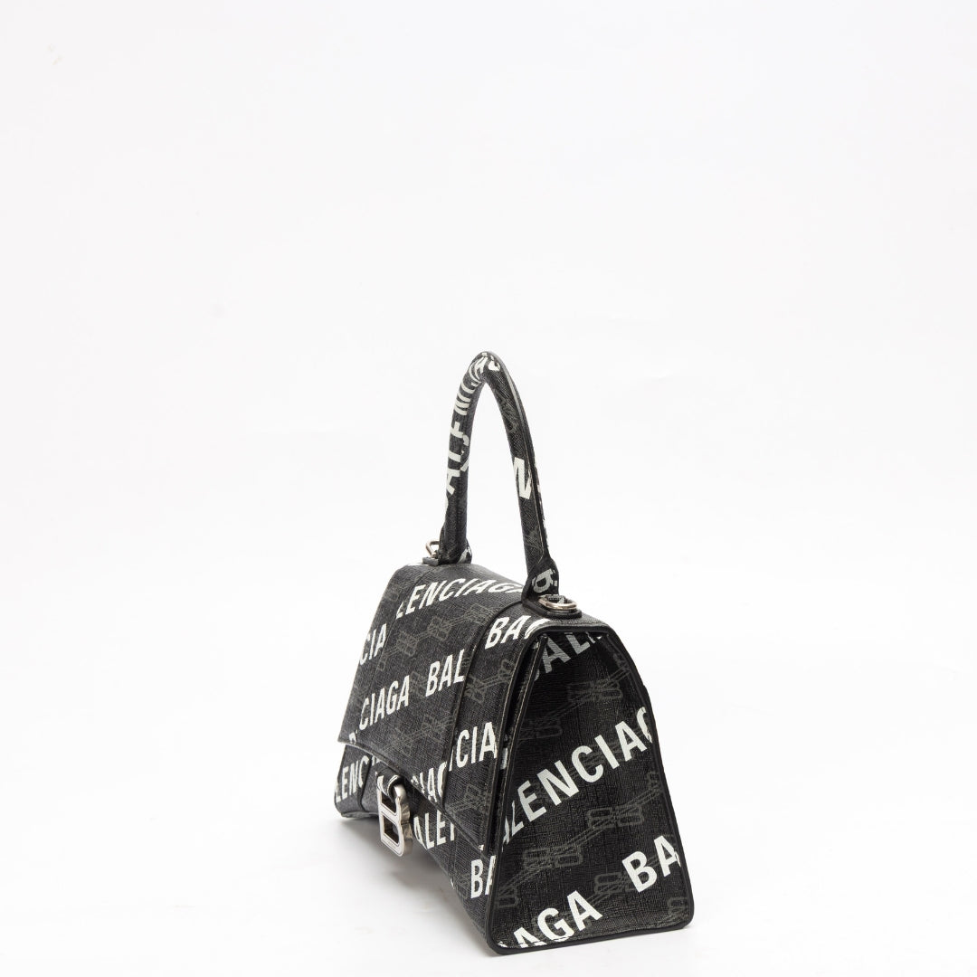 Balenciaga Black BB Monogram Hourglass Top Handle Bag