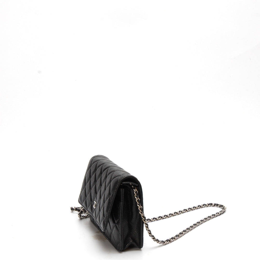 Chanel Black Caviar Quilted Wallet on Chain