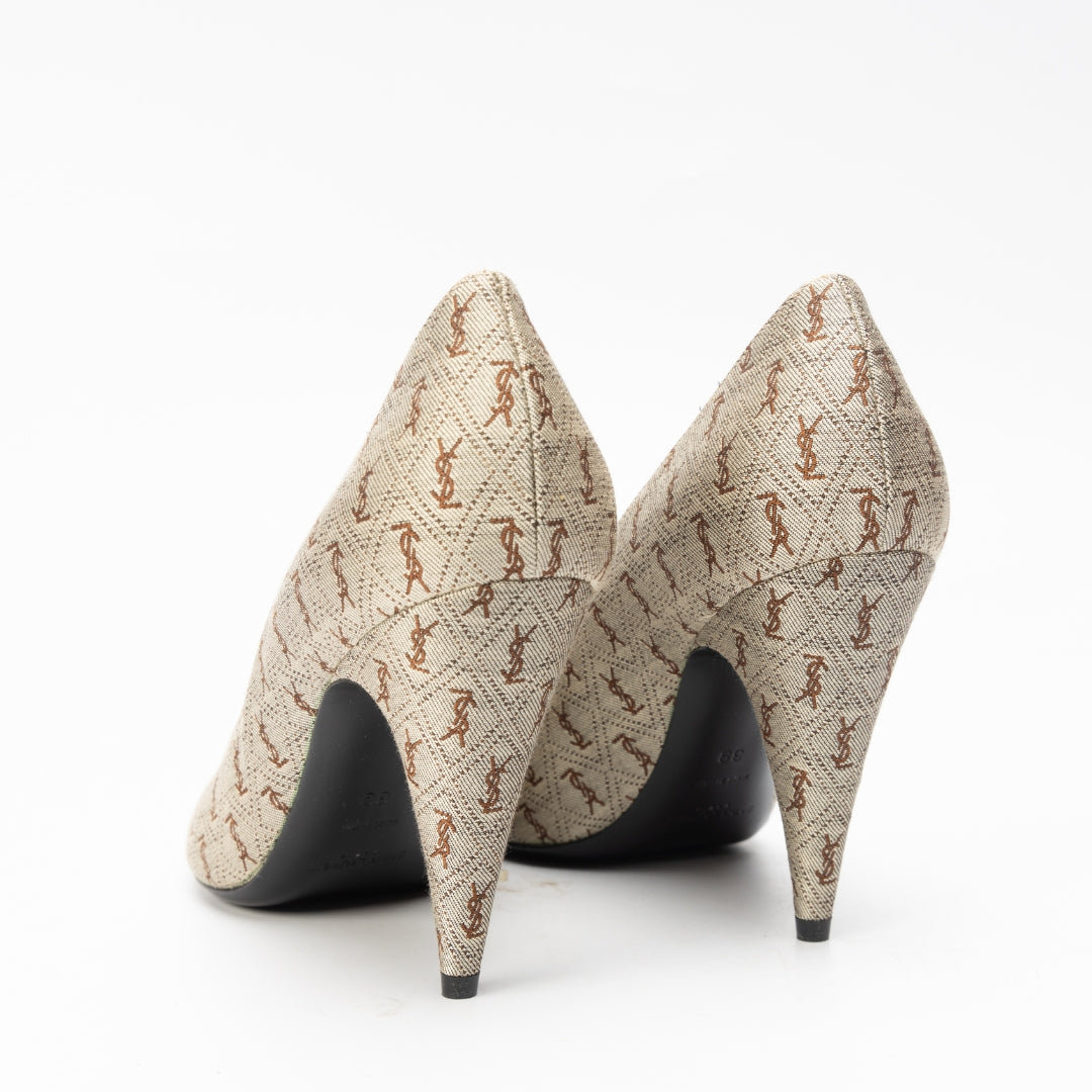Saint Laurent Lola 95 Leather Trimmed Canvas Pumps