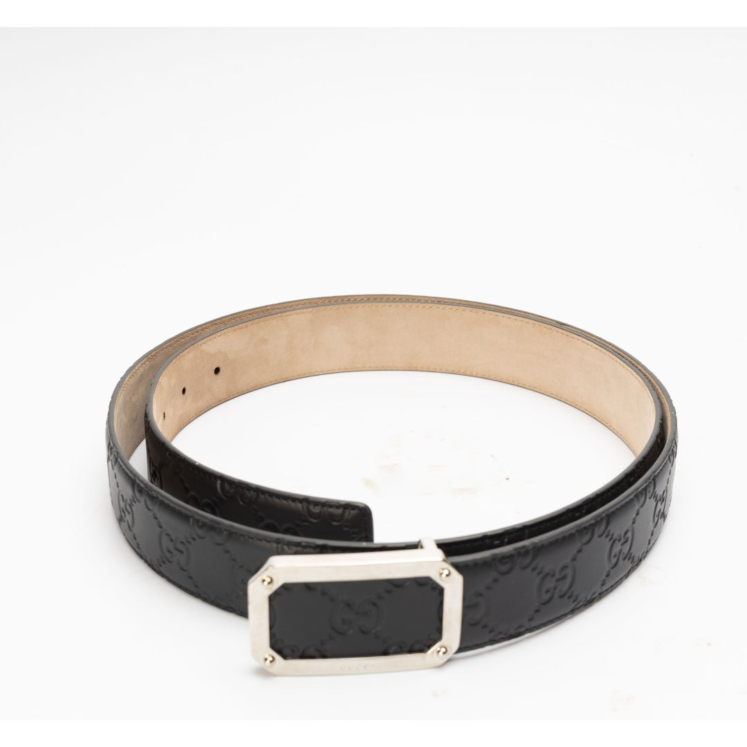 Gucci Black Guccissima Leather Square Buckle Belt