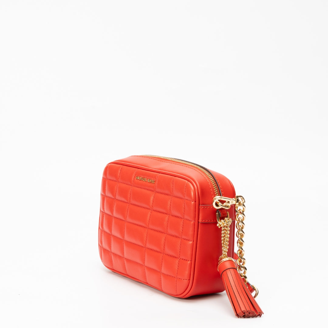 Michael Kors Lacquer Red Quilted Leather Camera Crossbody Bag