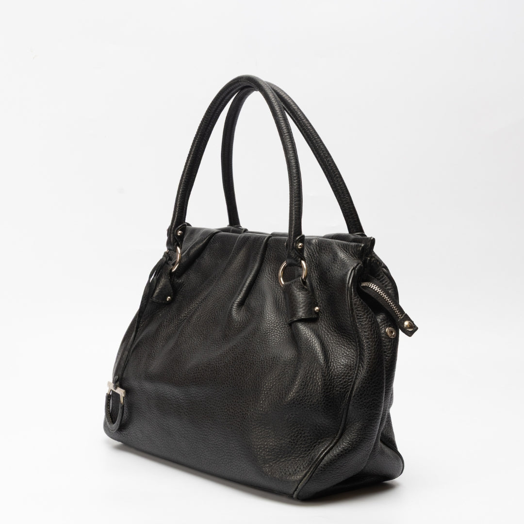 Salvatore Ferragamo Black Pebbled Leather Shoulder Bag