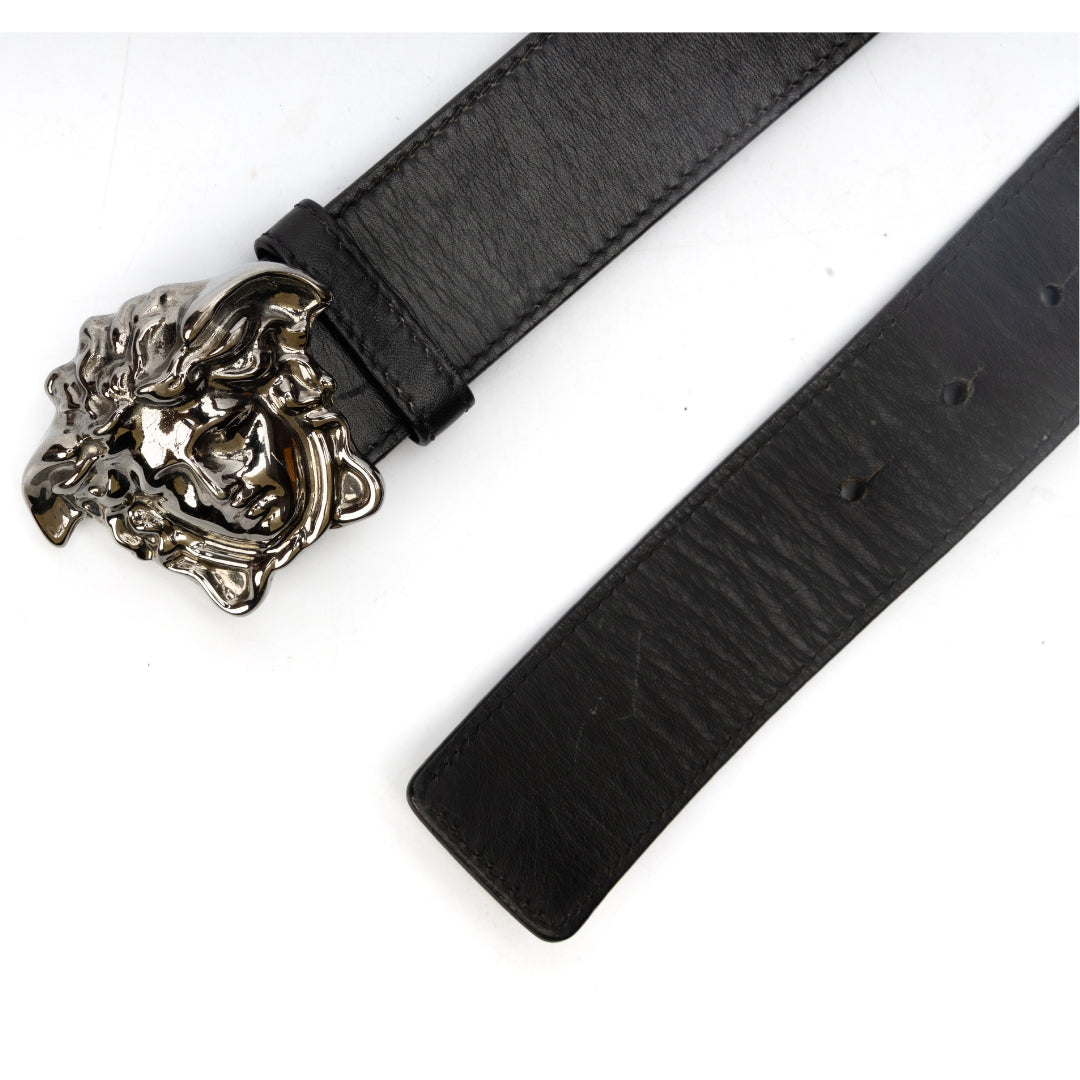 Versace Black Leather Medusa Buckle Belt