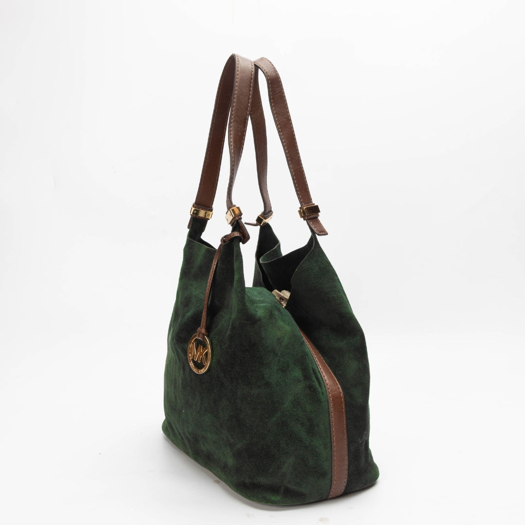 Michael Kors Green Large Suede Shoulder Bag