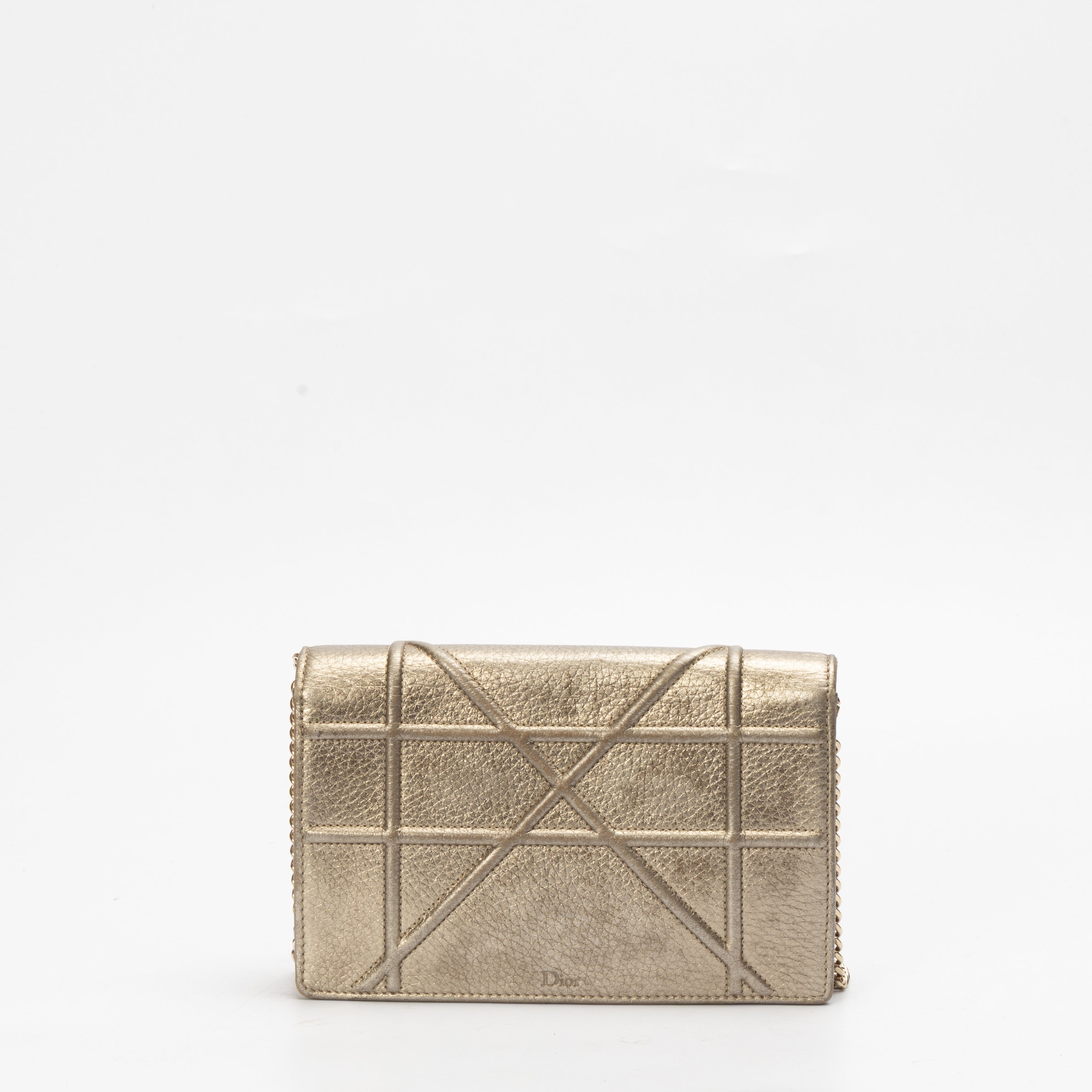 Dior Metallic Gold Leather Diorama Wallet on Chain