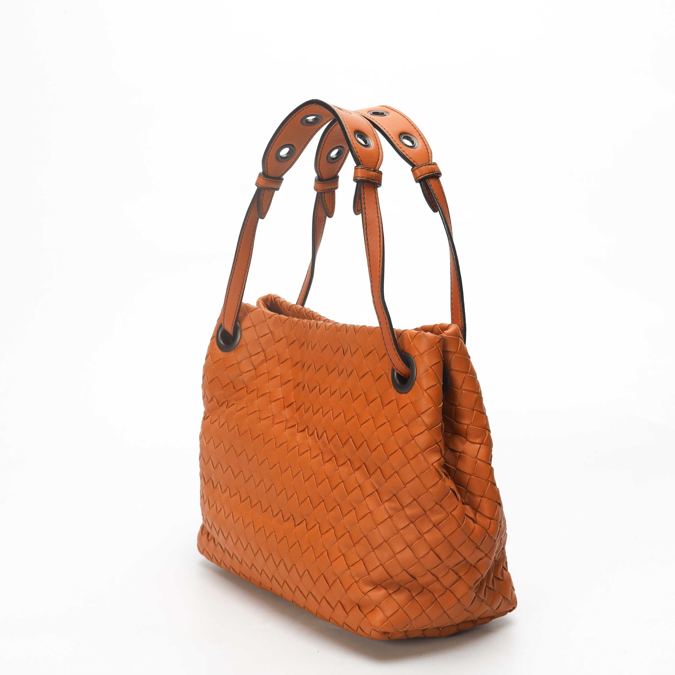 Bottega Veneta Orange Intrecciato Woven Bella Tote