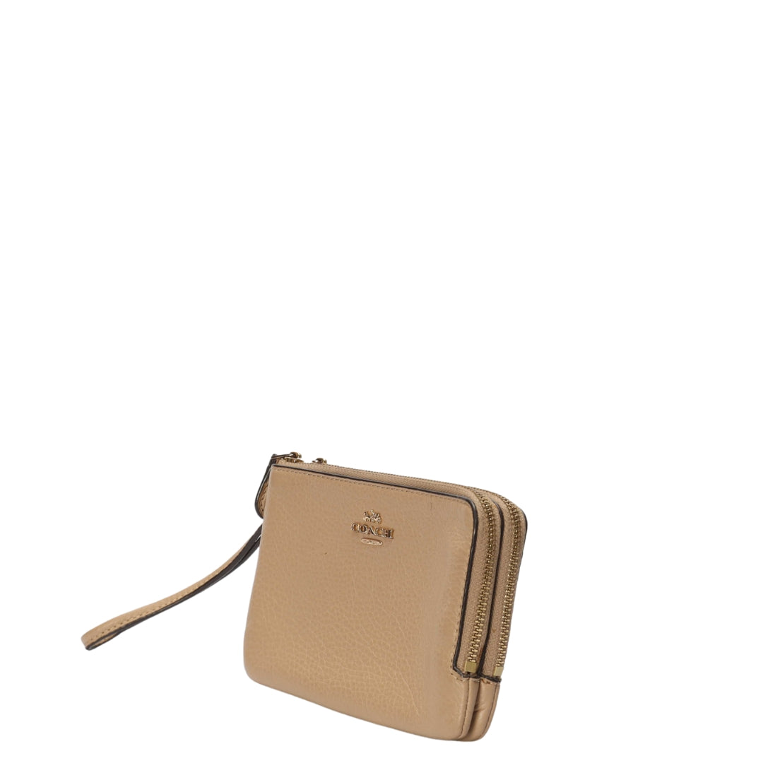 Coach Beige Corner Double Zip Wristlet