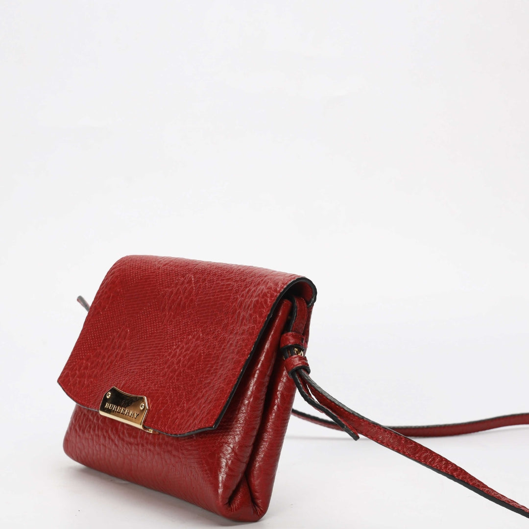 Burberry Red Embossed Langley Crossbody Bag