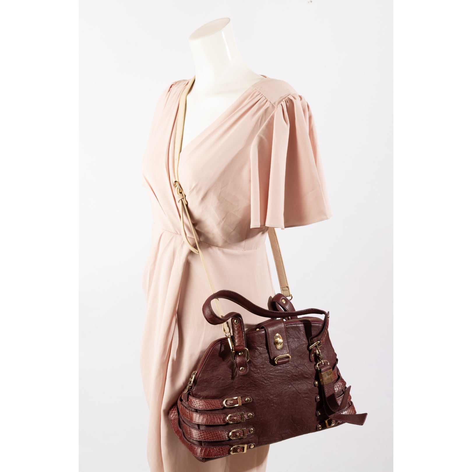 Jimmy Choo Maroon Python Embossed Convertible Satchel