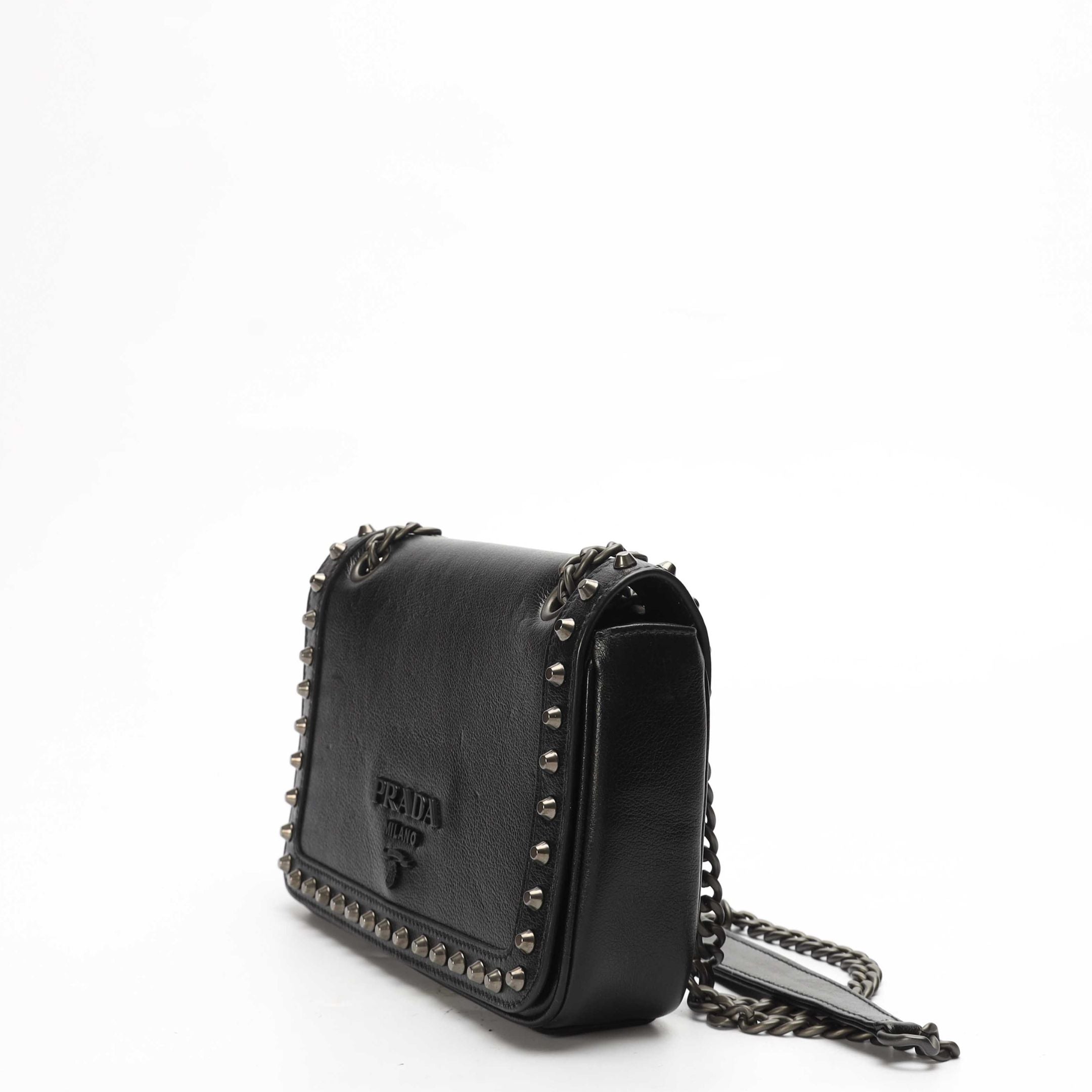 Prada Pattina Glace Calfskin Studded Flap Bag