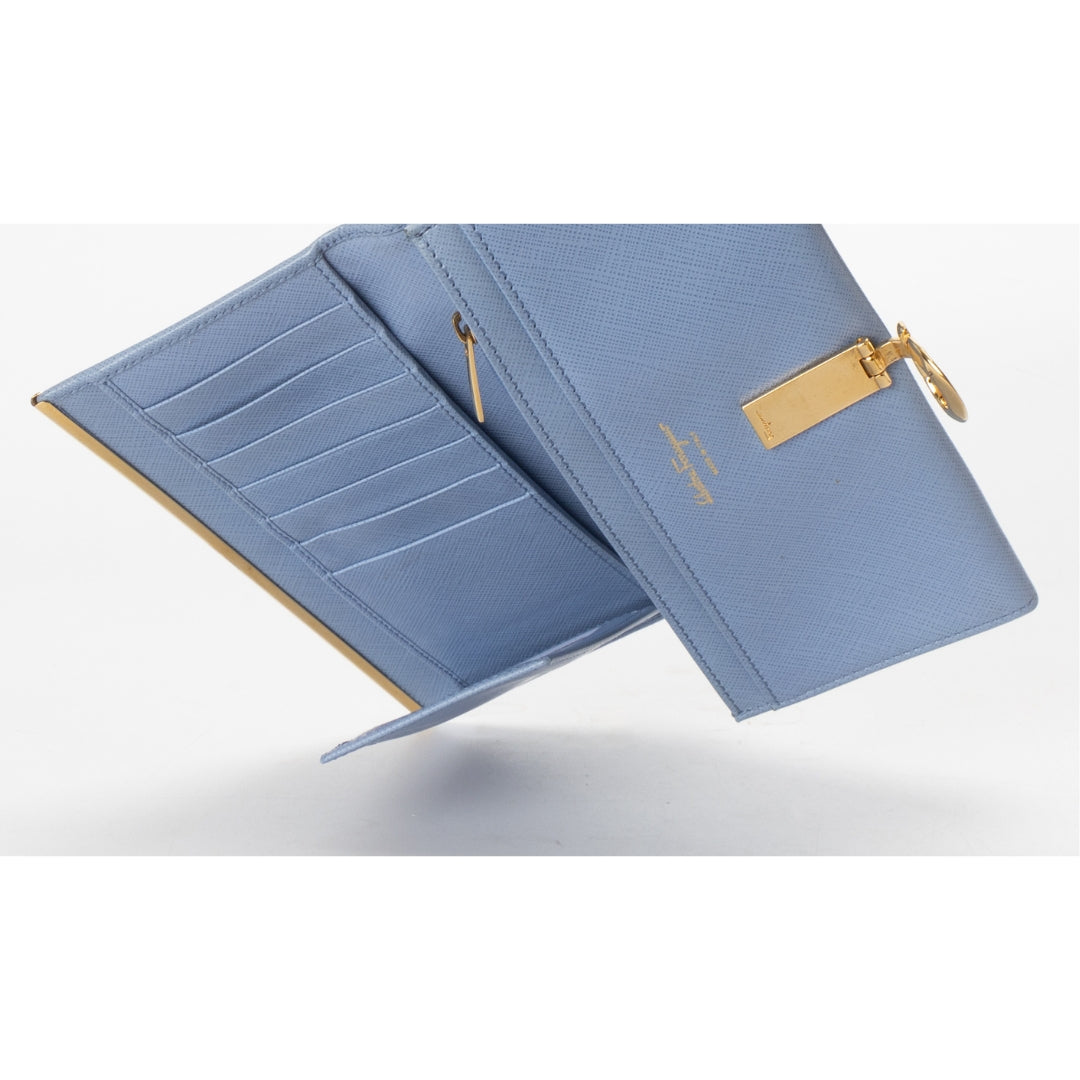 Salvatore Ferragamo Blue Gancini Vitello Continental Leather Wallet