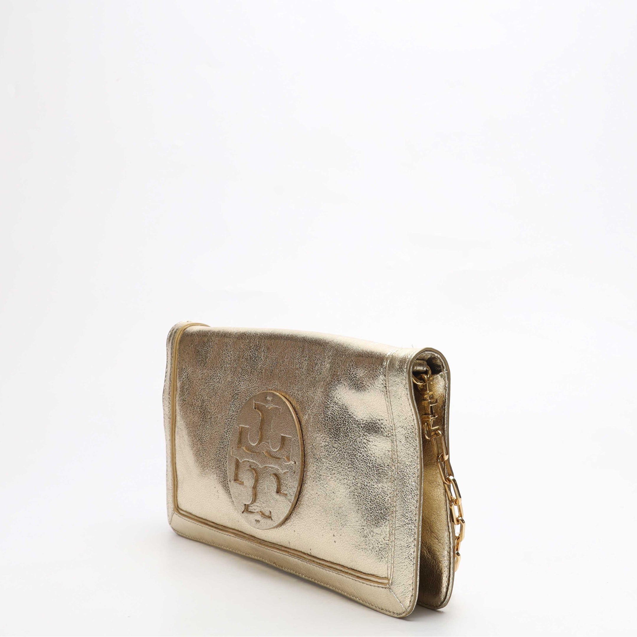 Tory Burch Reva Metallic Gold Clutch