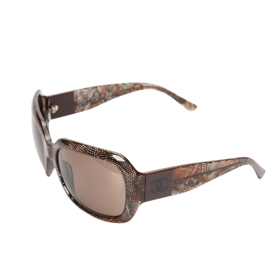 Chanel Brown Acetate CC Lace Effect Sunglasses