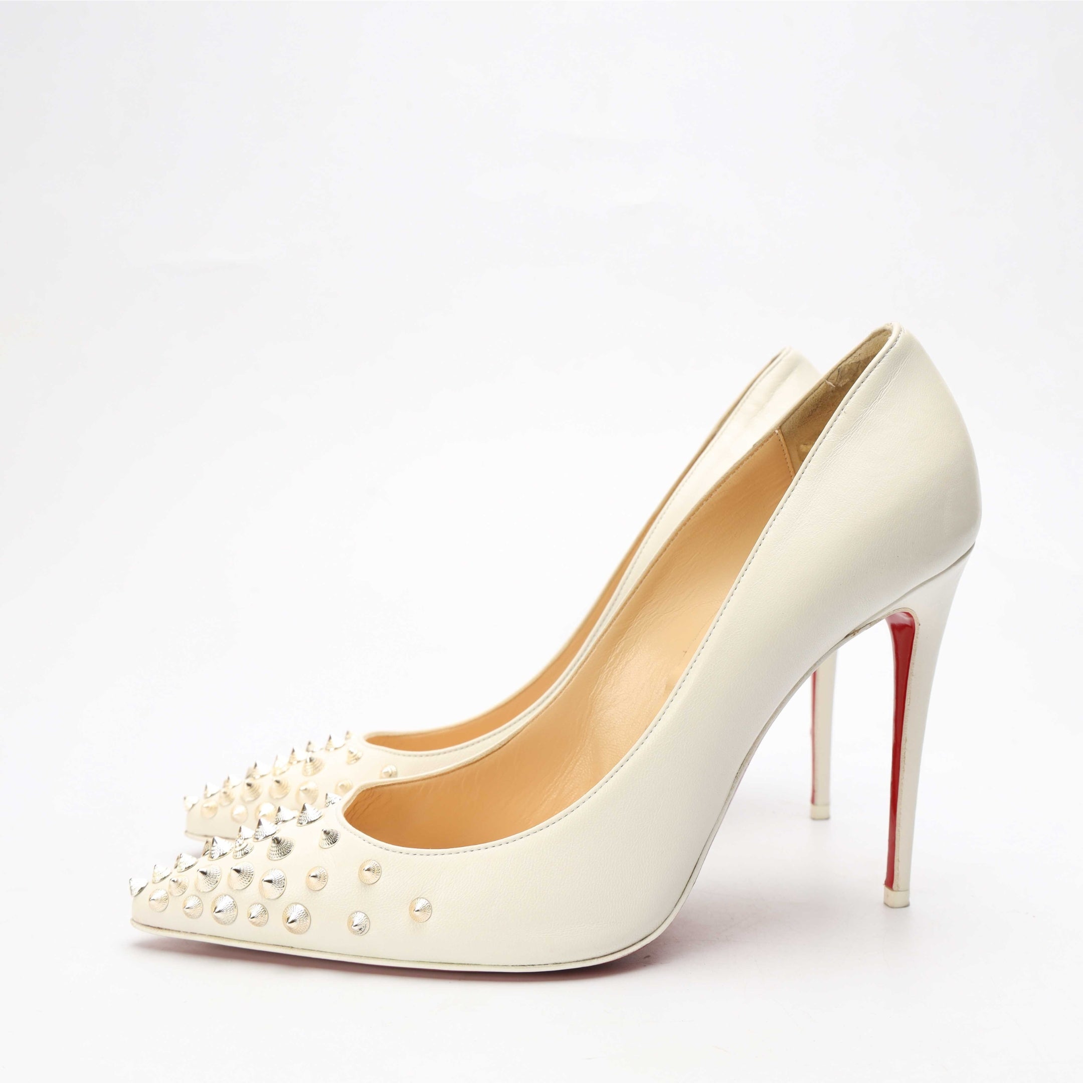 Christian Louboutin White Spiky Shell Pumps