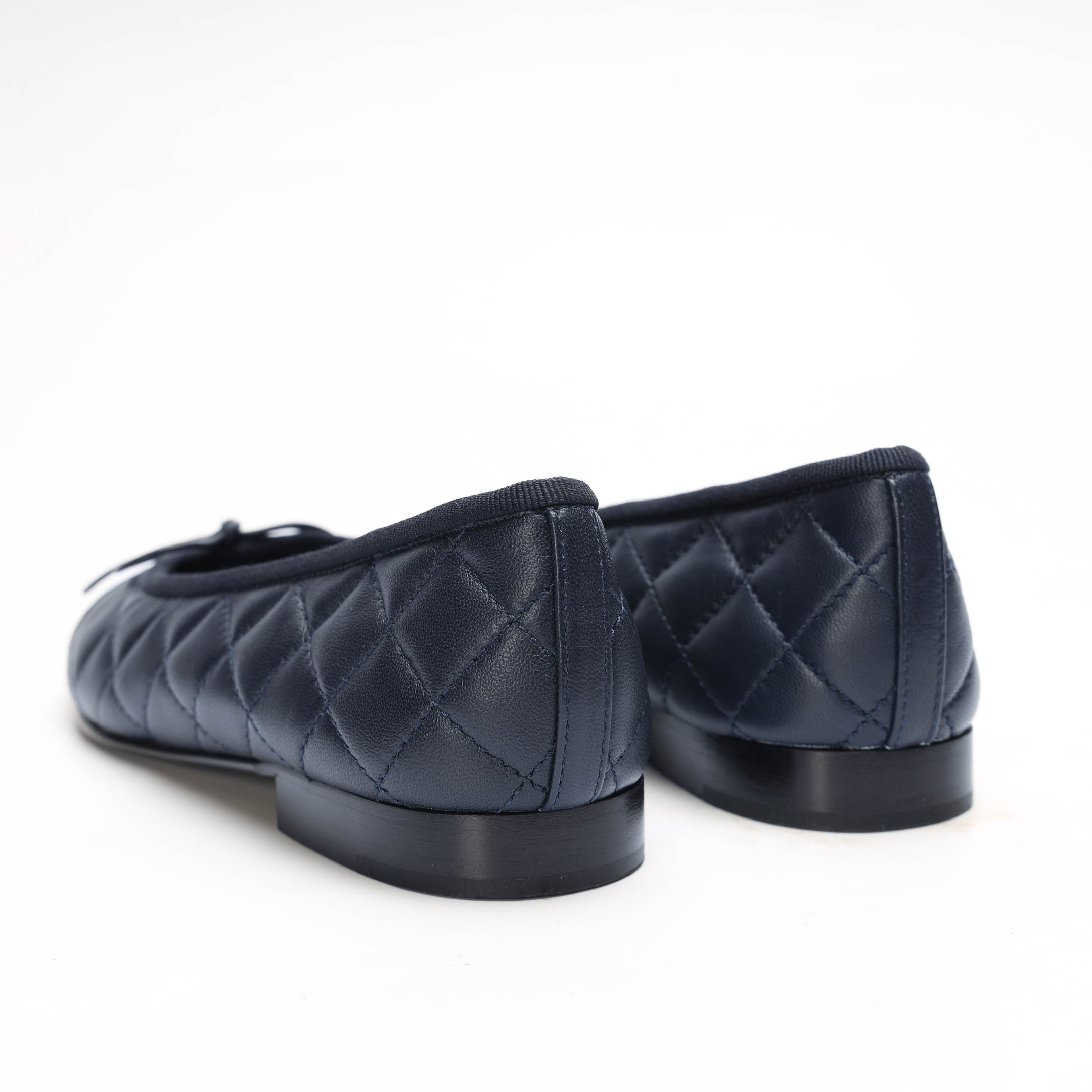 Chanel Navy Leather CC Cap Toe Ballet Flats
